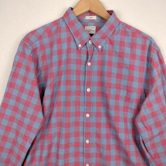 J Crew Shirts Mens XL Lot of 2 Red Check Plaid Slim Fit Long Sleeve Button Down - Picture 12 of 16